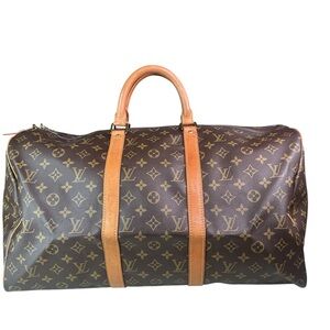 Louis Vuitton Classic Monogram Duffel Bag 50 with Tan Accents